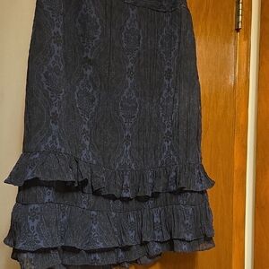 LOFT Navy Patterned A-Line Skirt